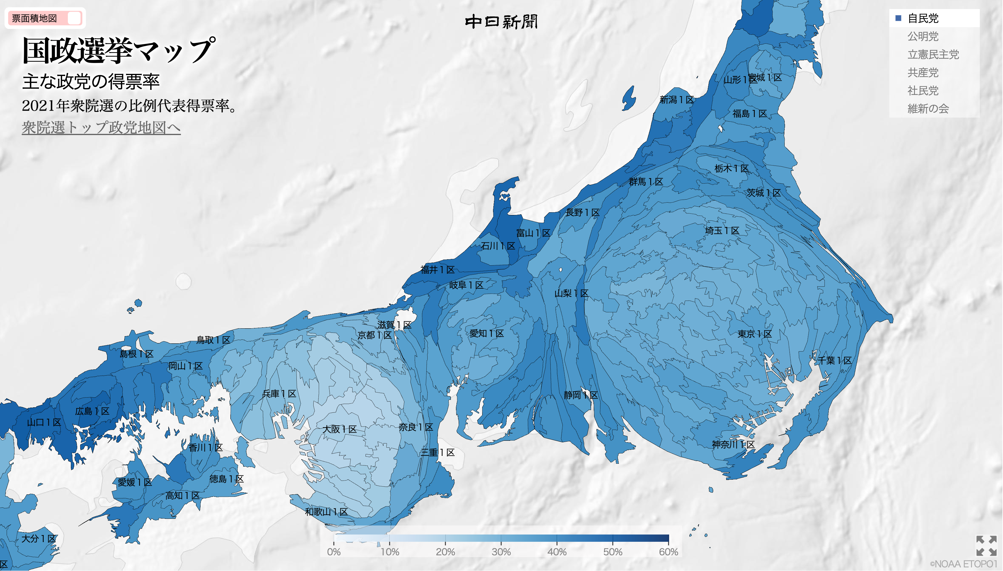 2021年衆院選の比例代表得票率 主な政党の得票率