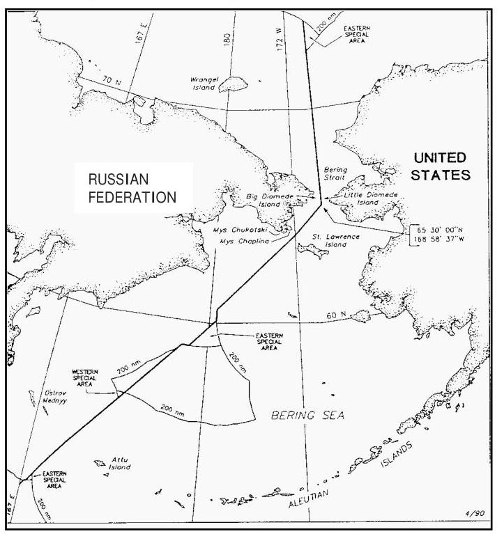 1990年のベーカー・シェワルナゼ合意によって定められた海洋境界線と、それに伴う特別区域を示す地図